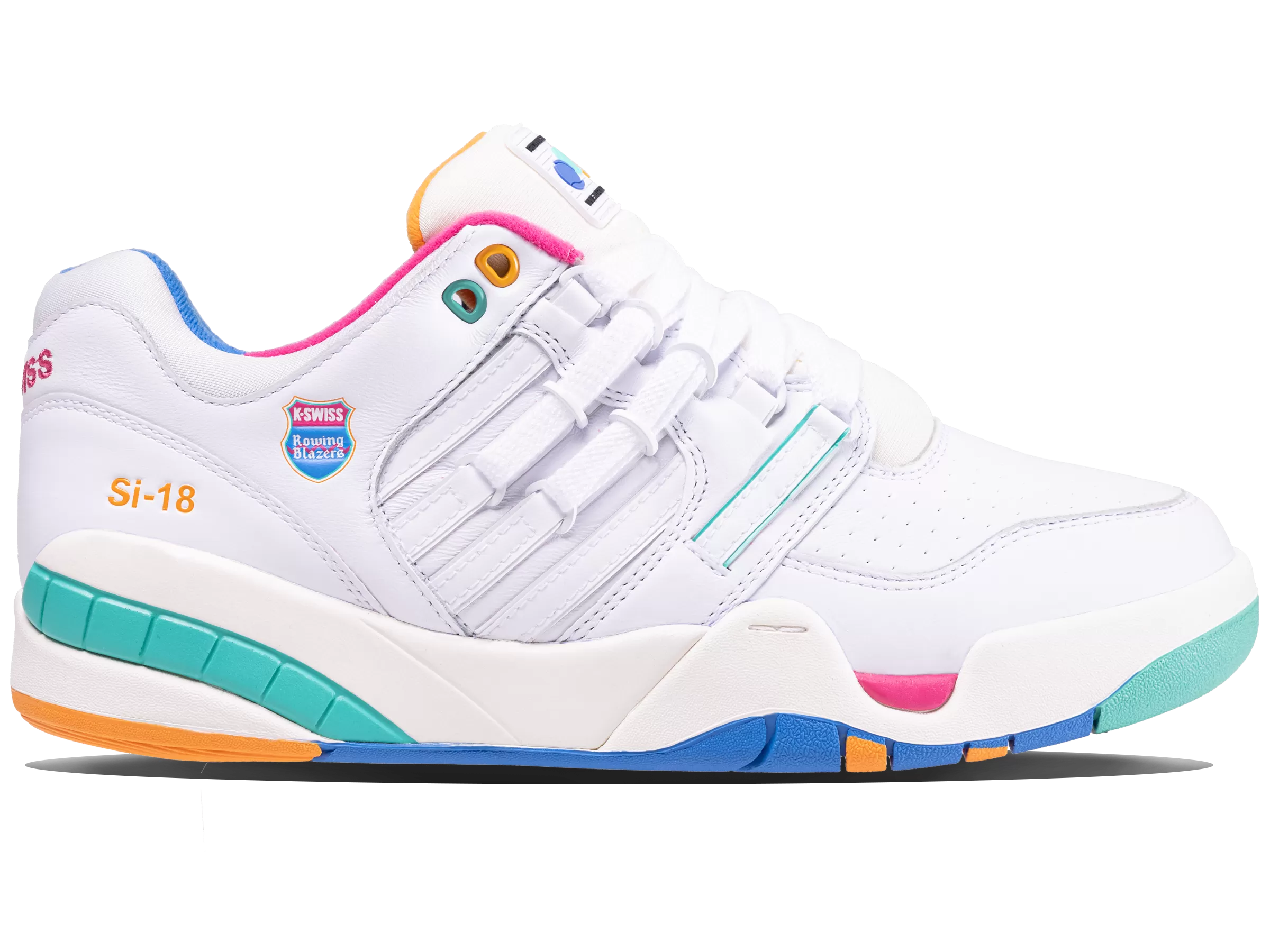 07911-191-M | ROWING BLAZERS X K-SWISS SI-18 PREMIER | WHITE/FRENCH BLUE/FANDANGO PINK