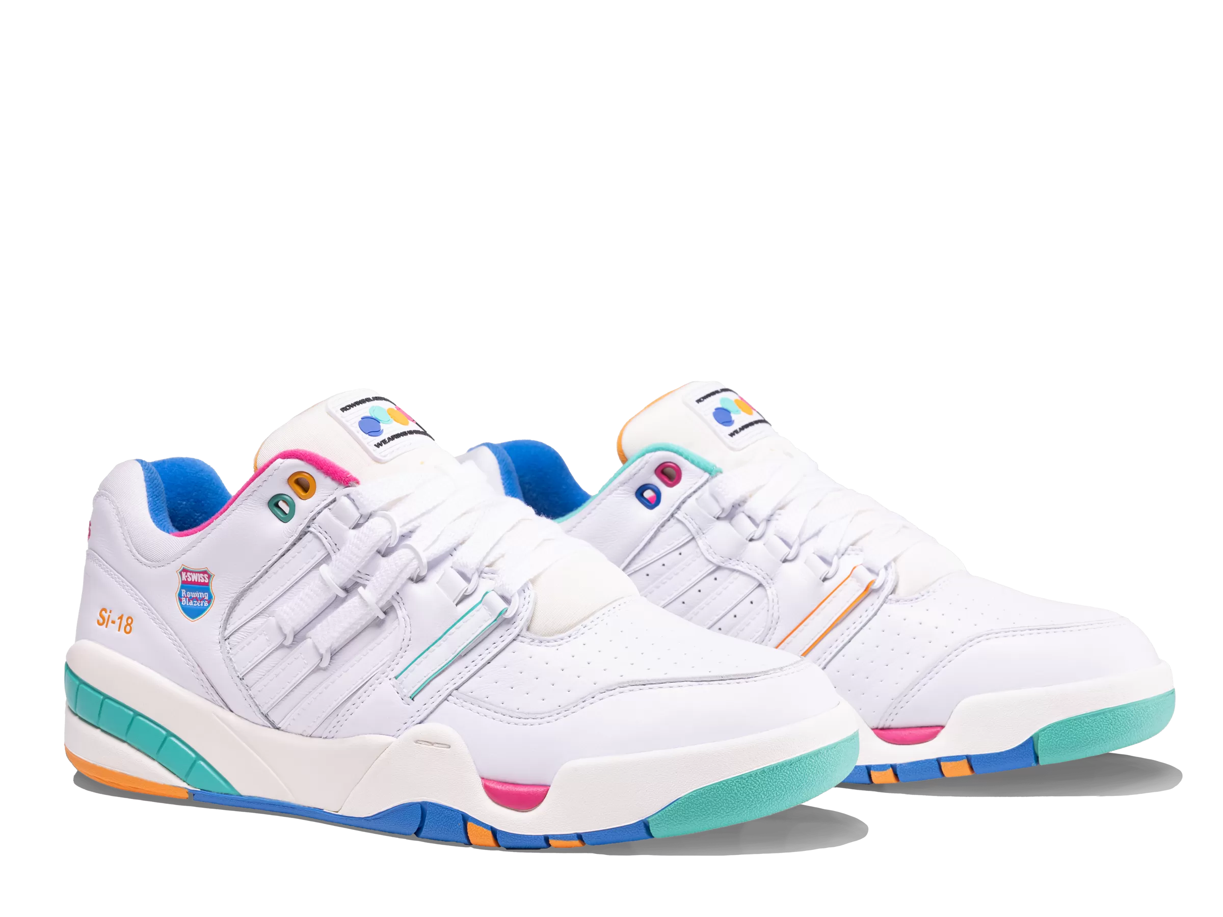 07911-191-M | ROWING BLAZERS X K-SWISS SI-18 PREMIER | WHITE/FRENCH BLUE/FANDANGO PINK