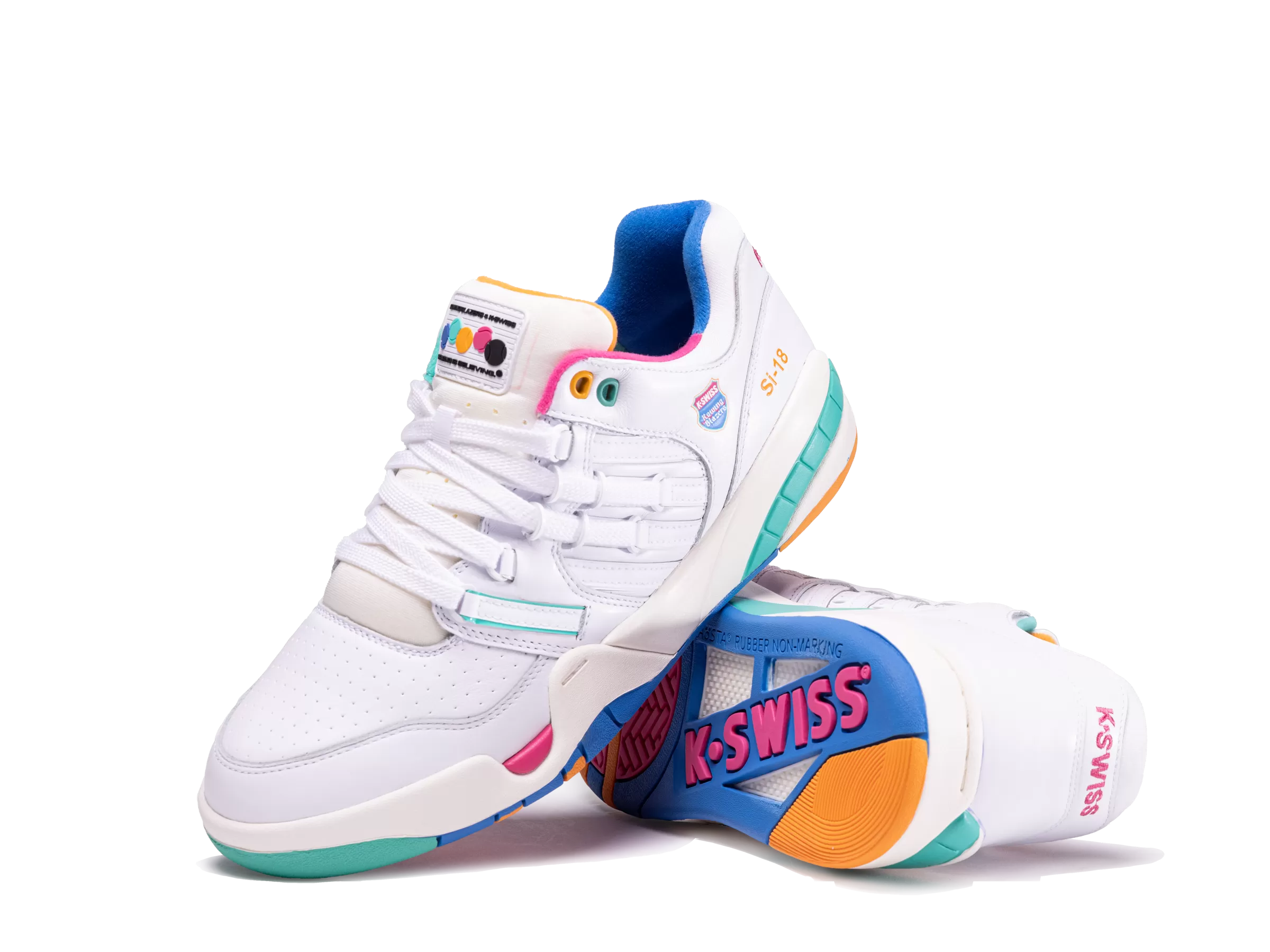 07911-191-M | ROWING BLAZERS X K-SWISS SI-18 PREMIER | WHITE/FRENCH BLUE/FANDANGO PINK