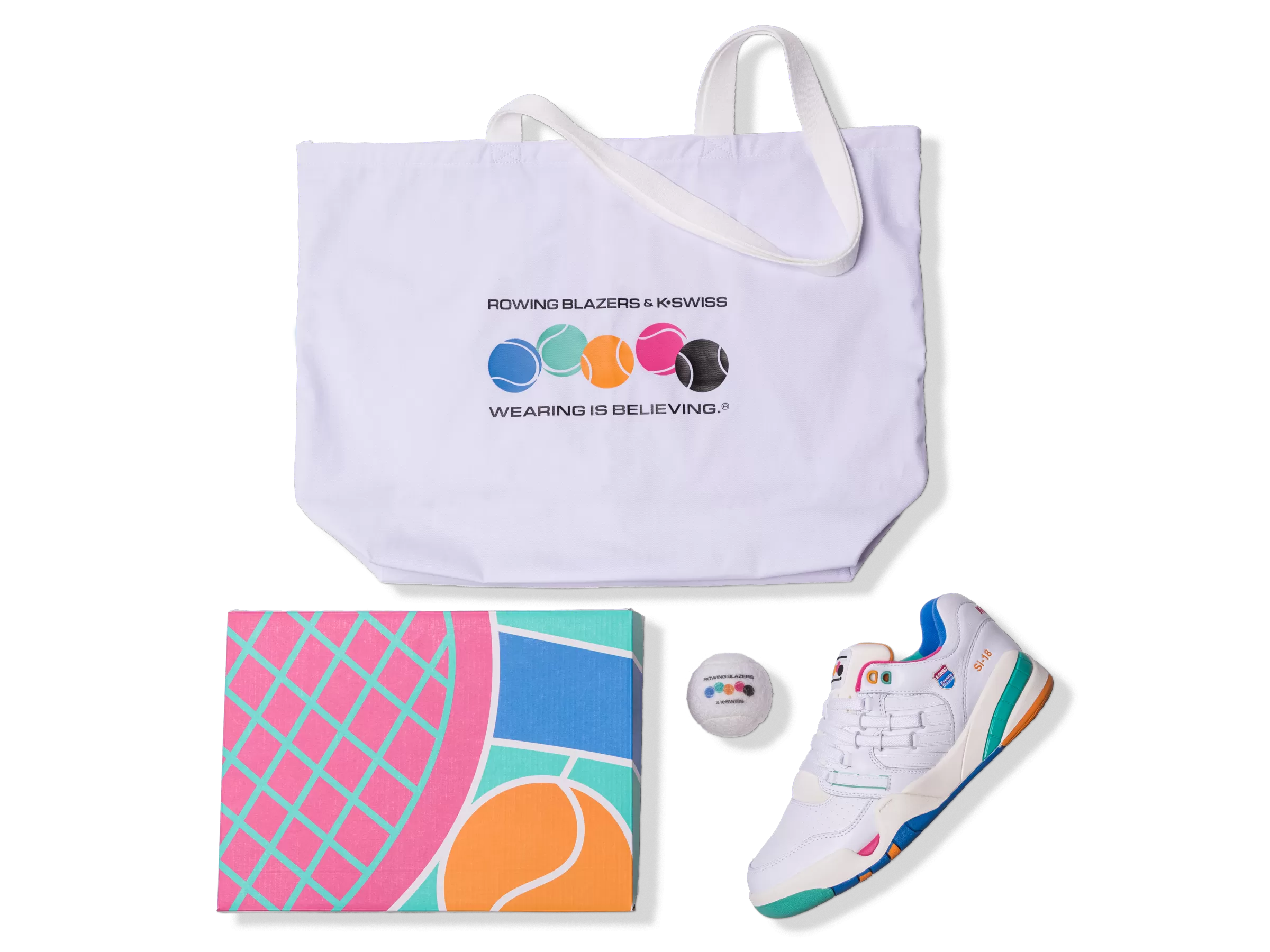 07911-191-M | ROWING BLAZERS X K-SWISS SI-18 PREMIER | WHITE/FRENCH BLUE/FANDANGO PINK