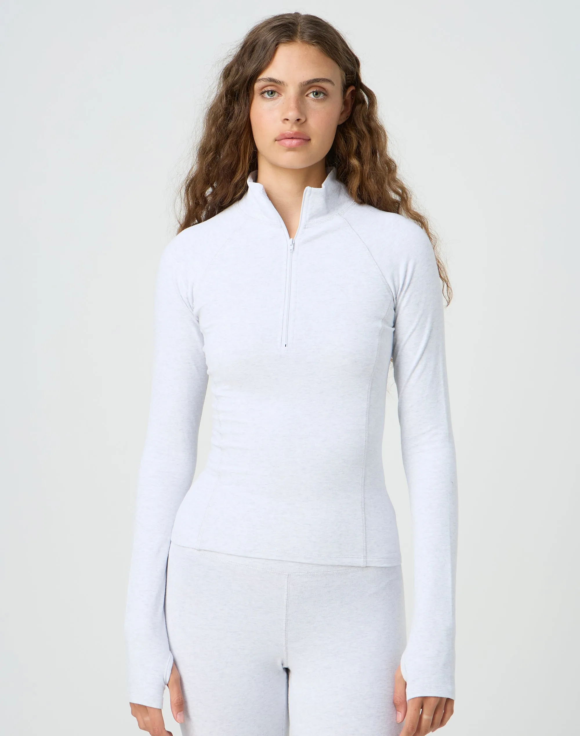 Active Long Sleeve Quarter Zip Top in Snow Marle | Glassons