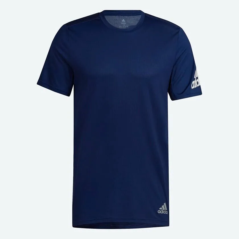 adidas Run It Mens Running T-Shirt Blue Sports Top Breathable Reflective Fitness