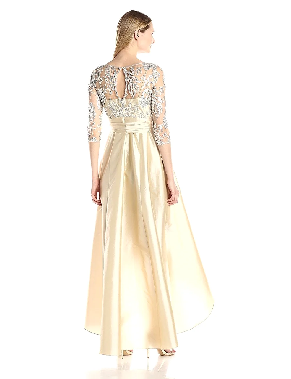 Adrianna Papell - 81916970 Quarter Sleeve Ribbon Ornate High Low Gown