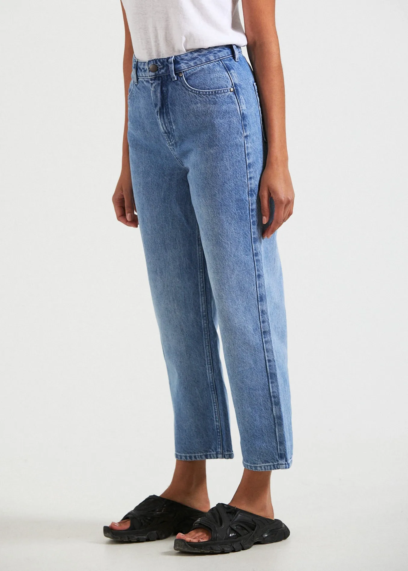 AFENDS Womens Shelby - Denim Wide Leg Jeans - Worn Blue