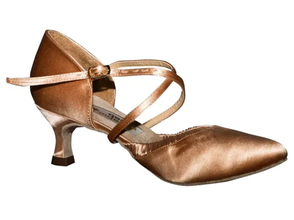 Aida Meredith 030P Tan Satin Ladies Smooth Ballroom Dance Shoe with Elastic Band in Stock