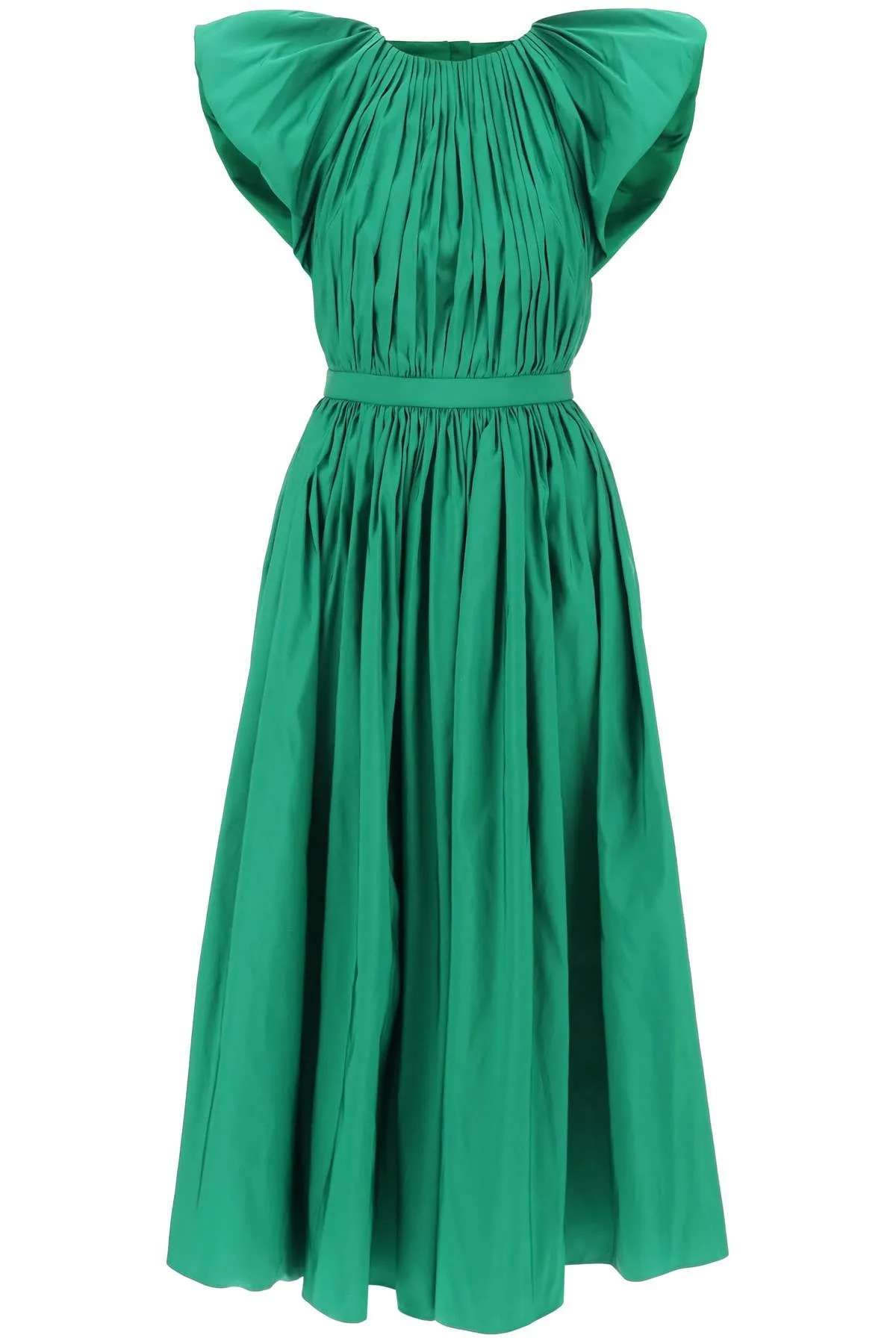 Alexander mcqueen pleated open back midi dress 752436 QEACM BRIGHT GREEN