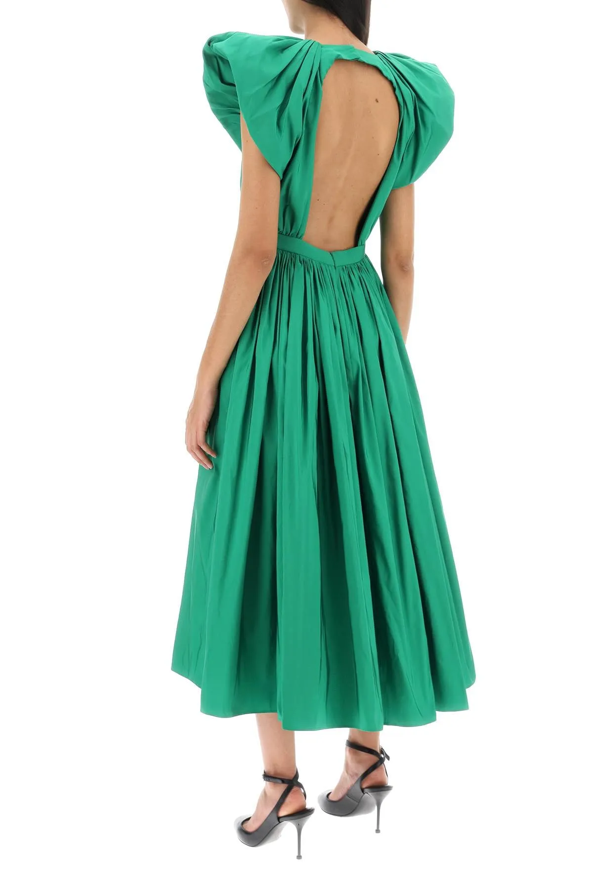 Alexander mcqueen pleated open back midi dress 752436 QEACM BRIGHT GREEN