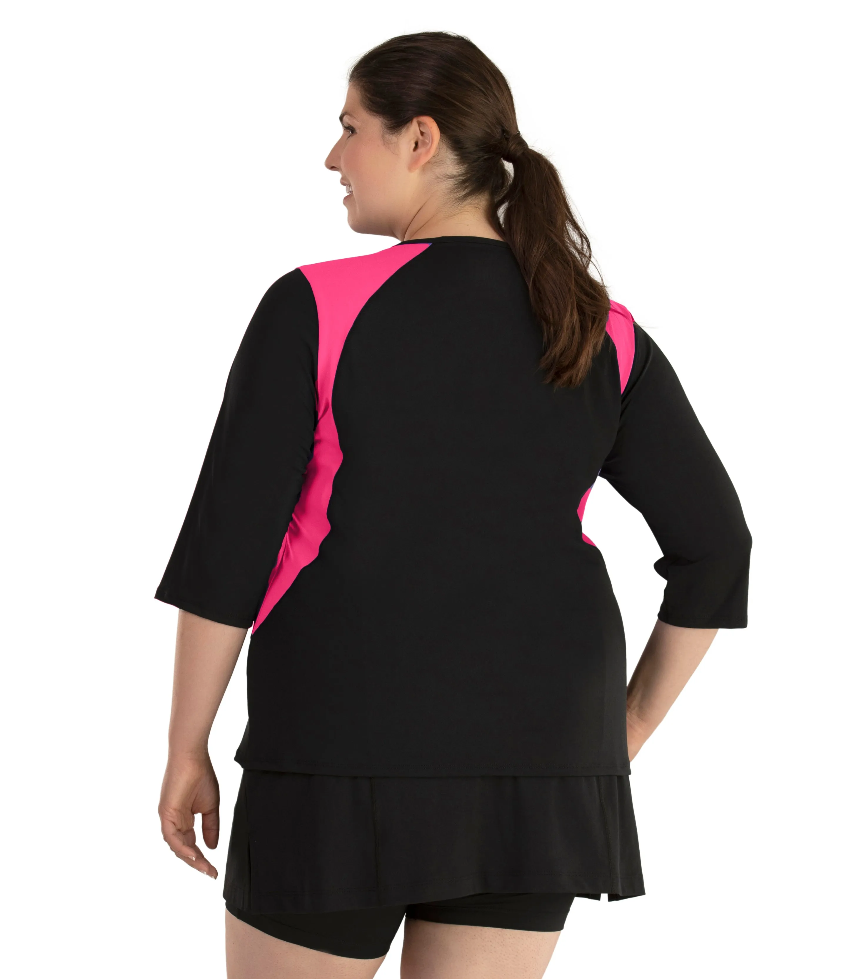 AquaSport Three Quarter Sleeve Rash Guard - Pink and Black - FINAL SALE