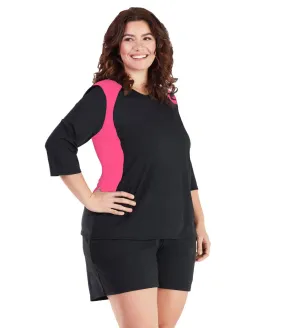 AquaSport Three Quarter Sleeve Rash Guard - Pink and Black - FINAL SALE