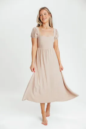 August Open Back Midi Dress in Taupe - Bump Friendly