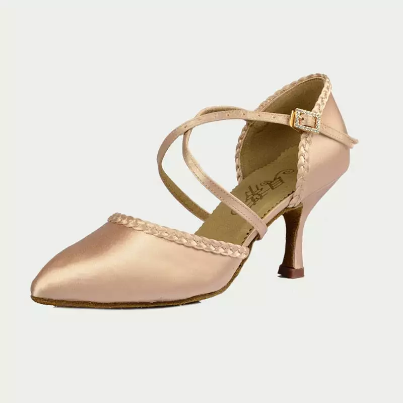 BD Brand  BD184_sale Smooth Ballroom Dance Shoes with Braided Detail on Toe Box and Heel, Cross Strap, and Quick Release Buckle 