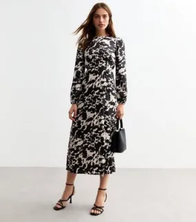 Black Animal Print Open Back Midi Dress New Look