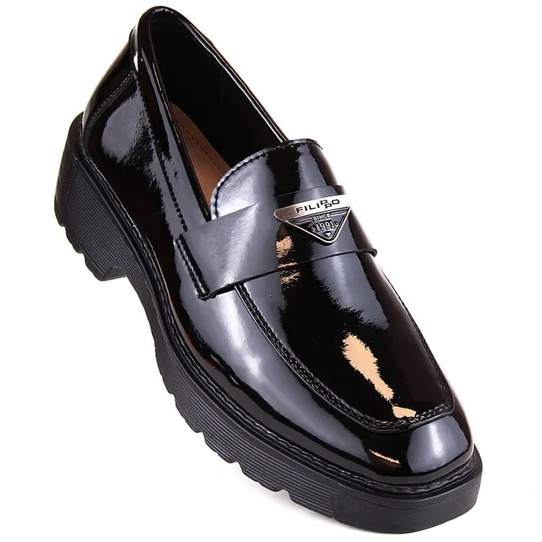 Black patent leather women's slip-on shoes Filippo DP4710