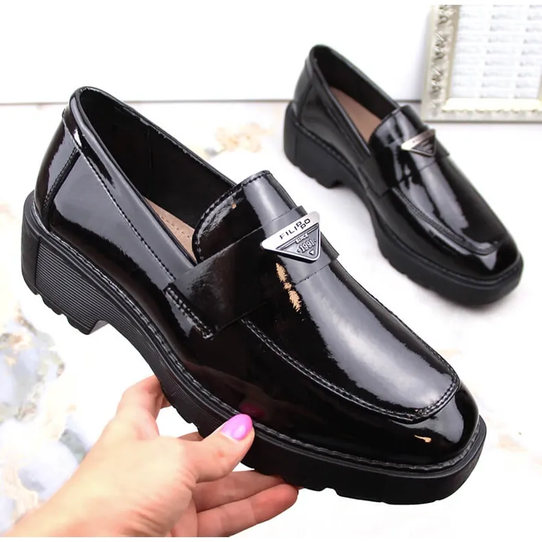 Black patent leather women's slip-on shoes Filippo DP4710