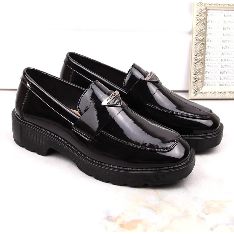 Black patent leather women's slip-on shoes Filippo DP4710