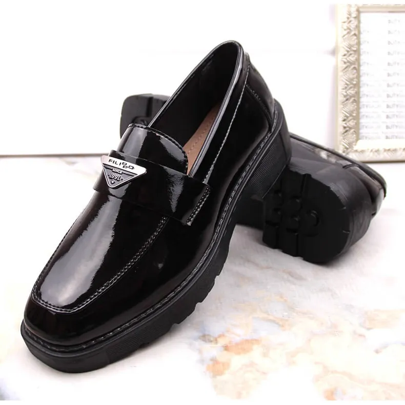 Black patent leather women's slip-on shoes Filippo DP4710