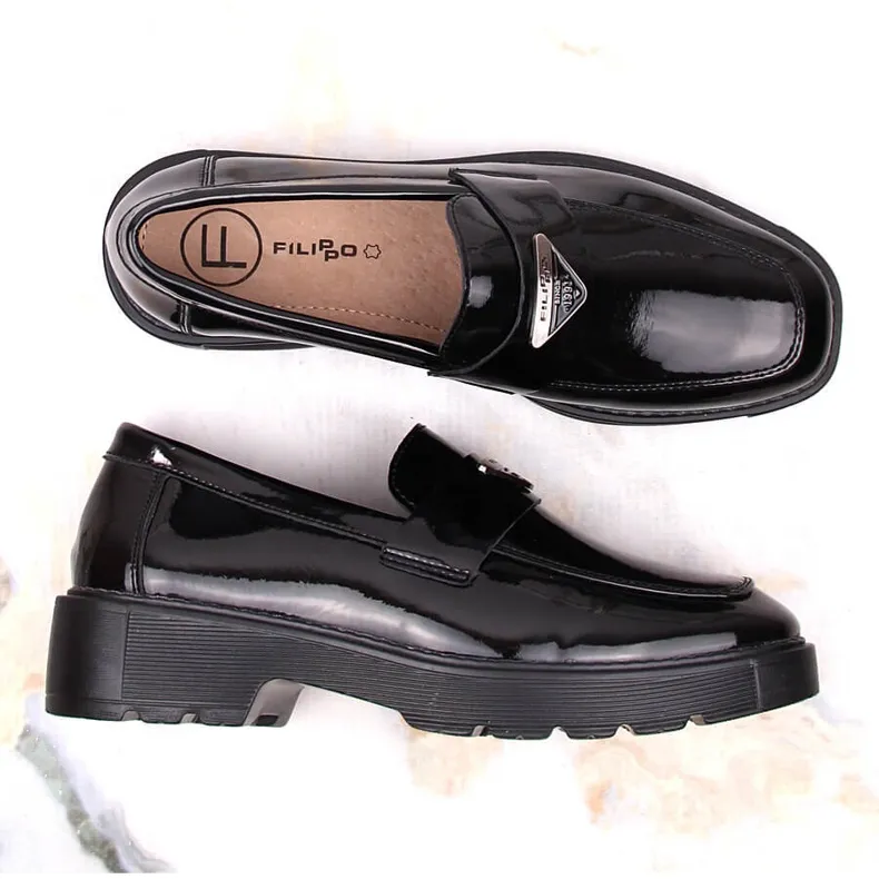 Black patent leather women's slip-on shoes Filippo DP4710