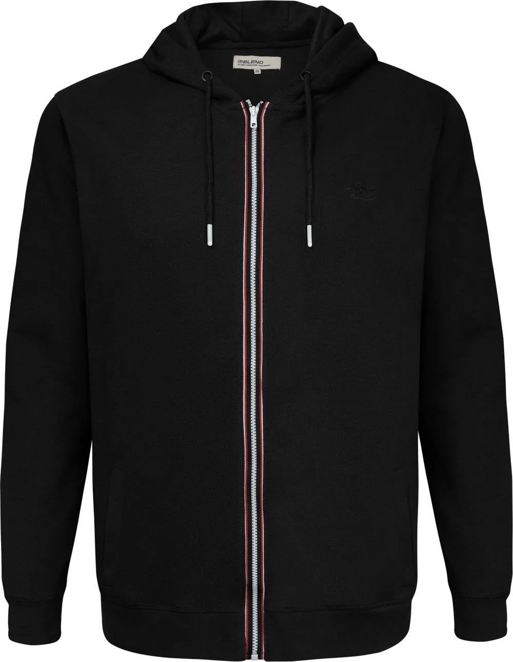 Blend Zip Through Elasticated Trim Hoody - Black