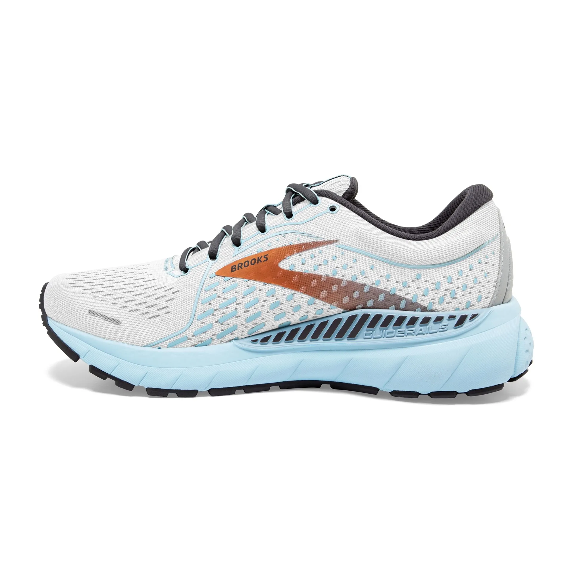 Brooks Womens Adrenaline GTS 21 Running Shoe- White/Alloy/Light Blue