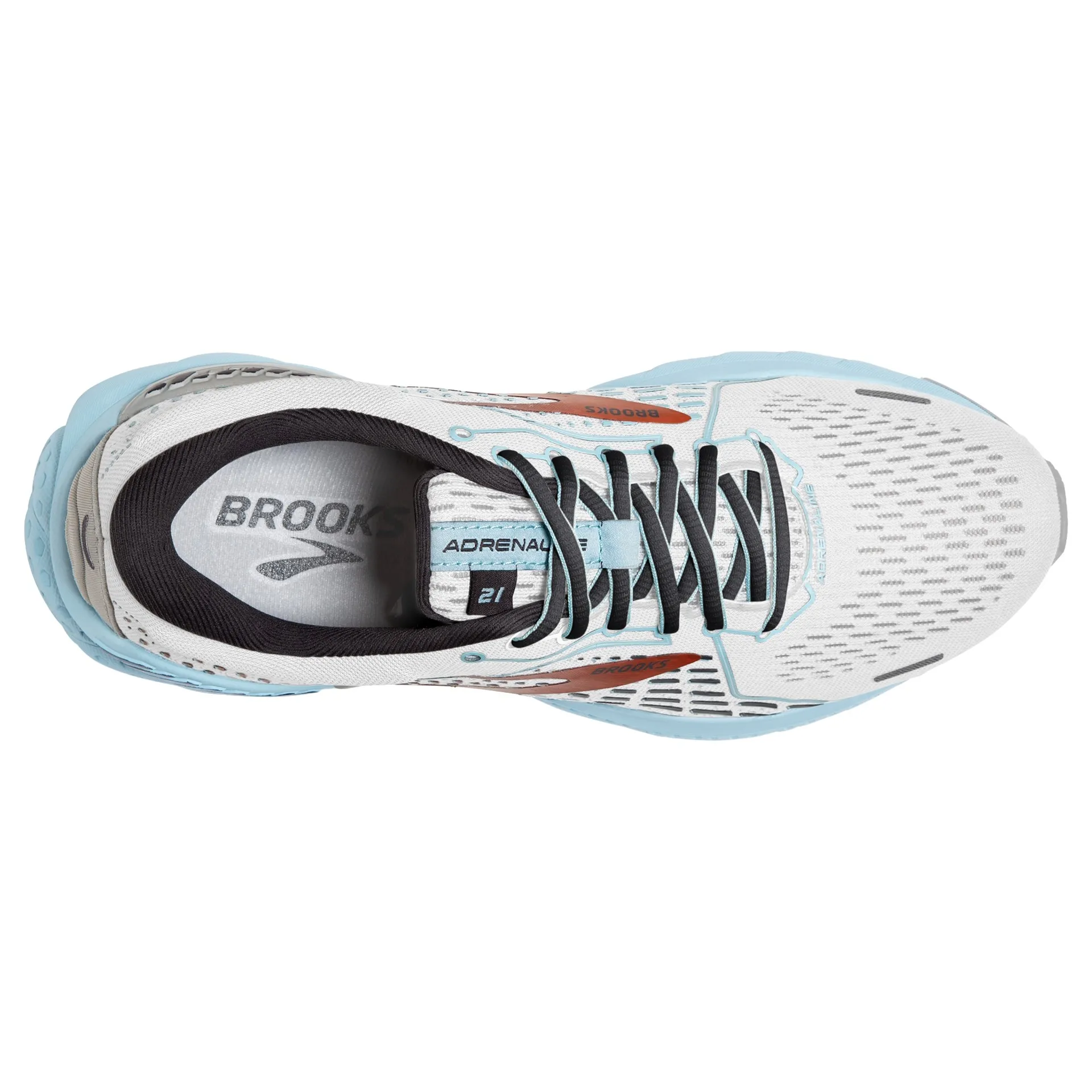 Brooks Womens Adrenaline GTS 21 Running Shoe- White/Alloy/Light Blue