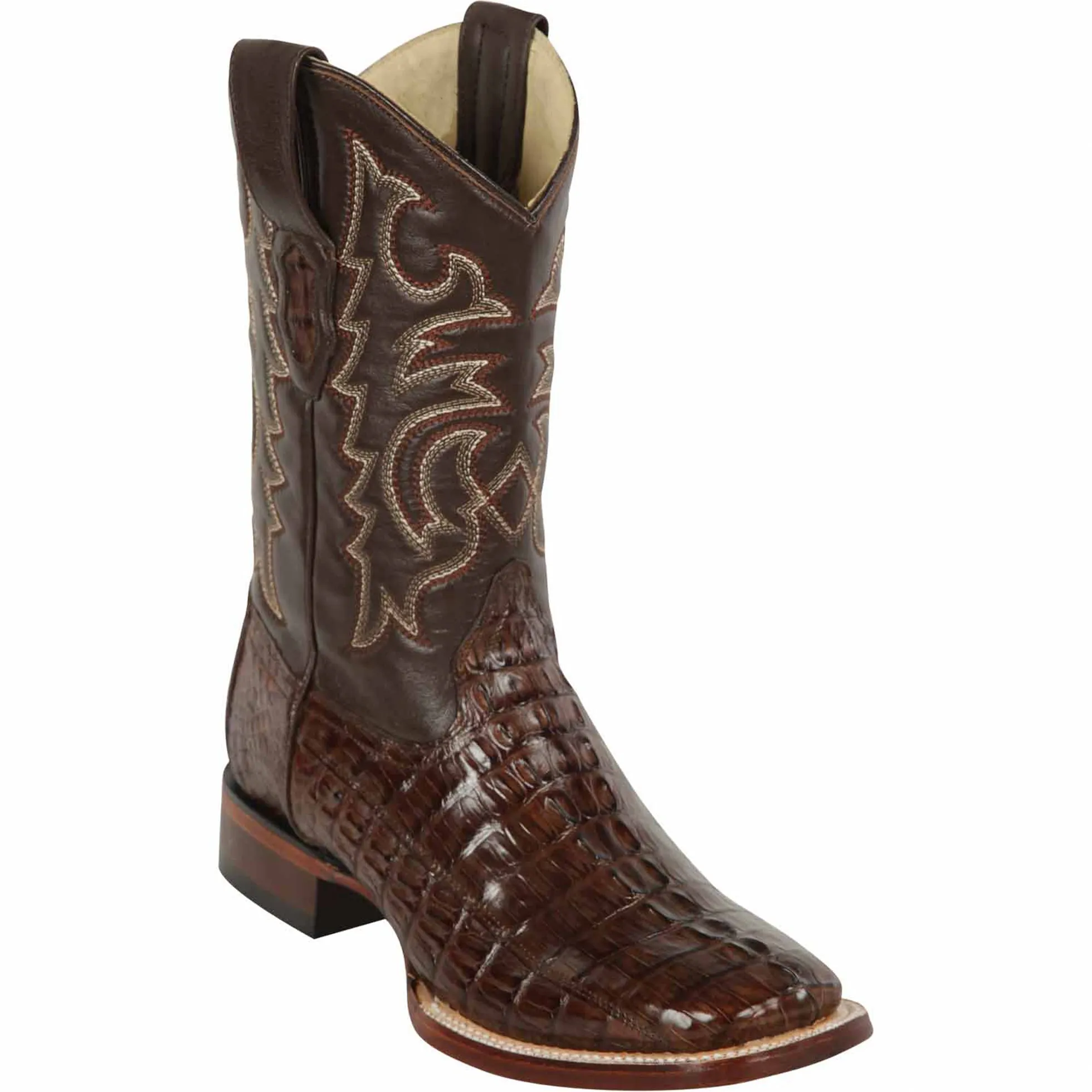 Brown Square Toe Cowboy Boots Caiman