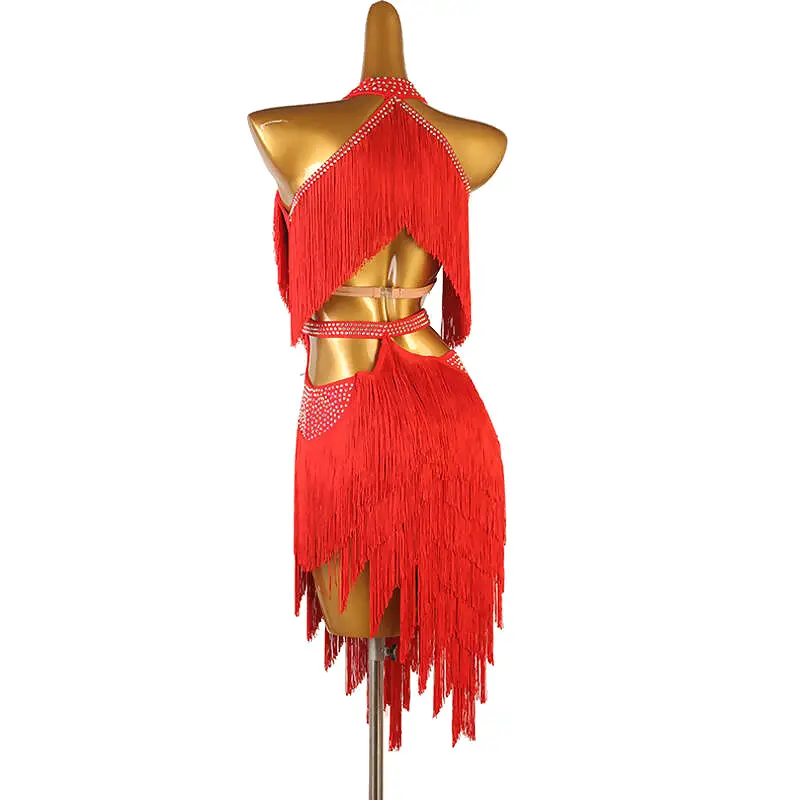 Chromatic Cascade Fringed Latin Dance Dress | Red/Blue/Purple/Green/Yellow | LQ411