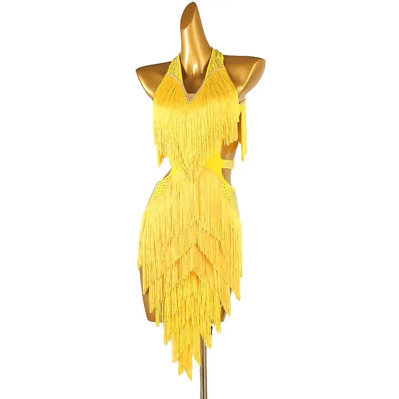 Chromatic Cascade Fringed Latin Dance Dress | Red/Blue/Purple/Green/Yellow | LQ411