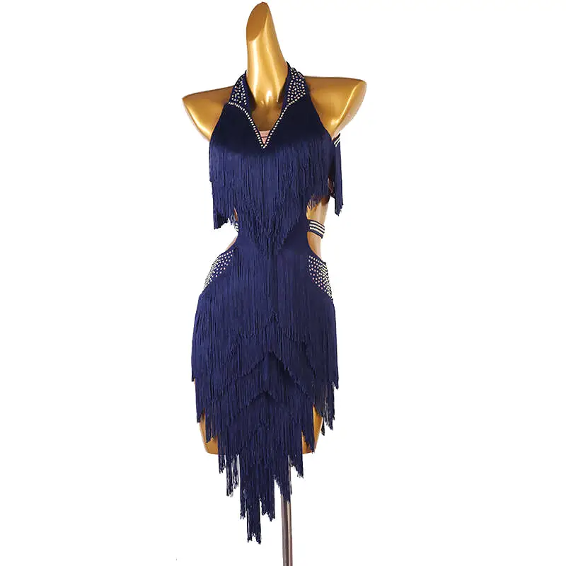 Chromatic Cascade Fringed Latin Dance Dress | Red/Blue/Purple/Green/Yellow | LQ411