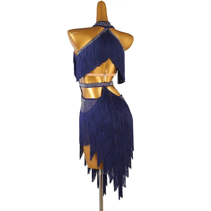 Chromatic Cascade Fringed Latin Dance Dress | Red/Blue/Purple/Green/Yellow | LQ411