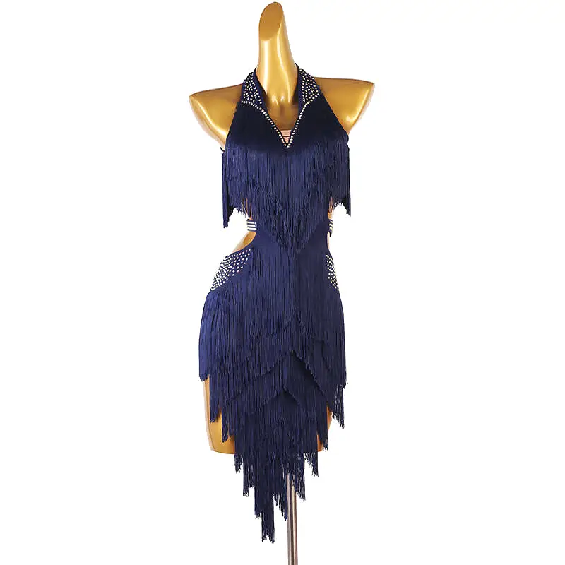 Chromatic Cascade Fringed Latin Dance Dress | Red/Blue/Purple/Green/Yellow | LQ411