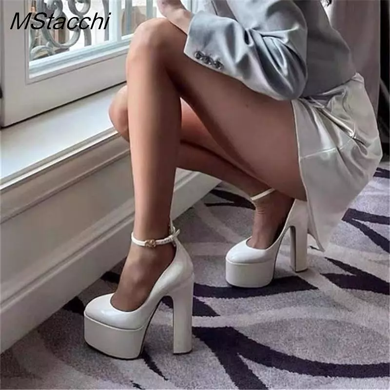 Chunky Heels Women Pumps Elegant Patent Leather Office Lady Shoes Luxury Brand High-heeled Female Platform Shoes Summer 2023 New