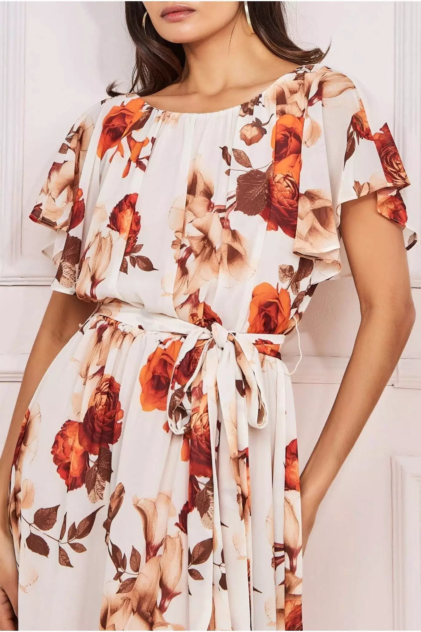 City Goddess Wrap Back Flutter Sleeve Midi Dress