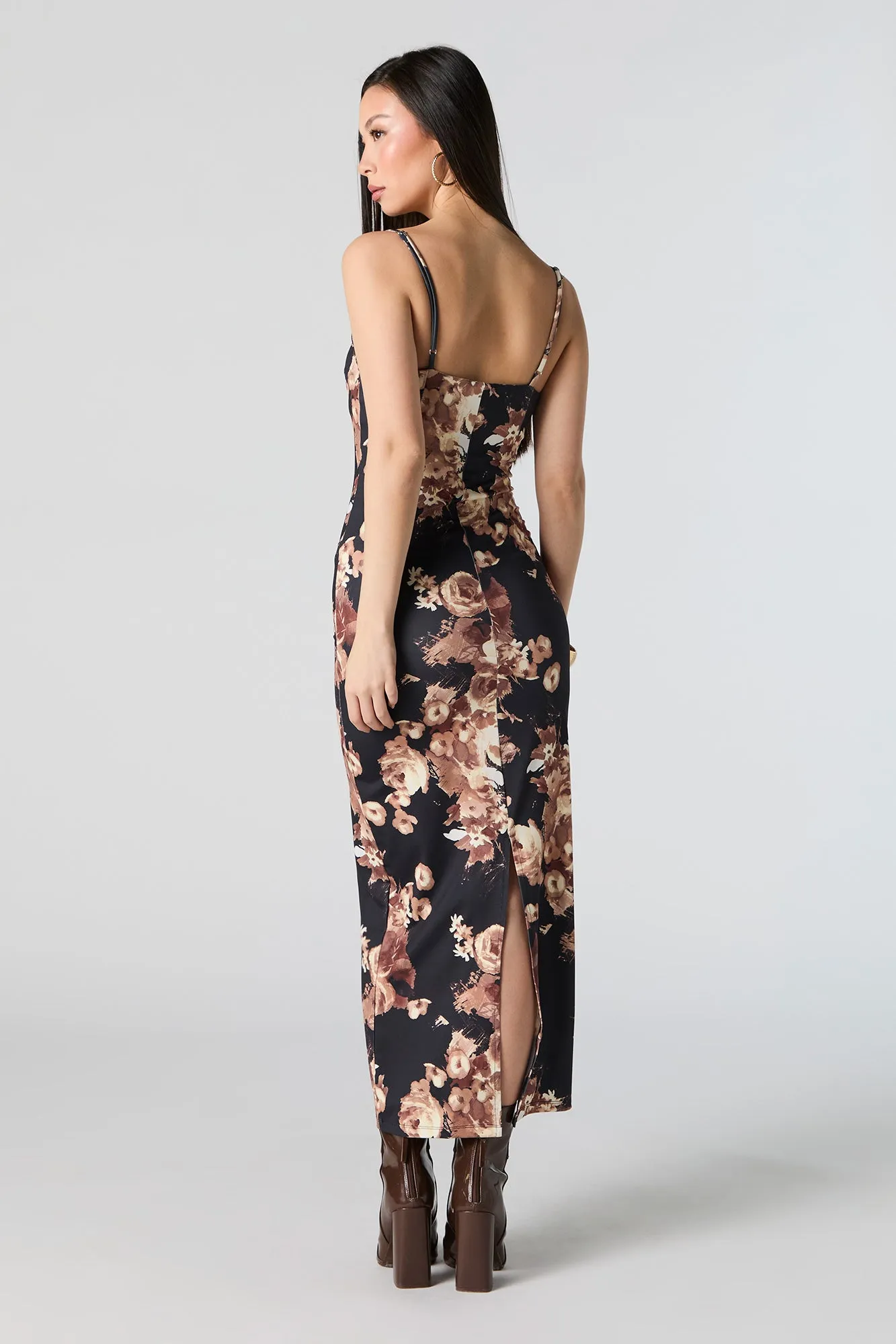 Contour Floral Square Neck Slit Back Midi Dress