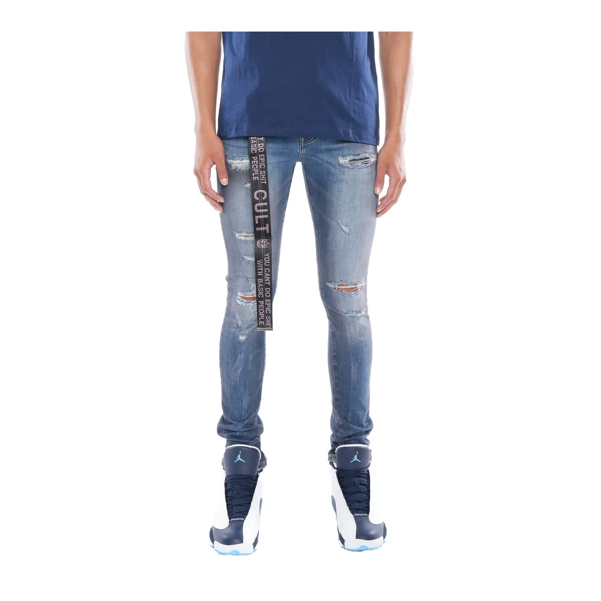 Cult Of Individuality Mens Punk Belted Stretch Skinny Fit Jeans 623A5-SS1D-GLAC Glacier