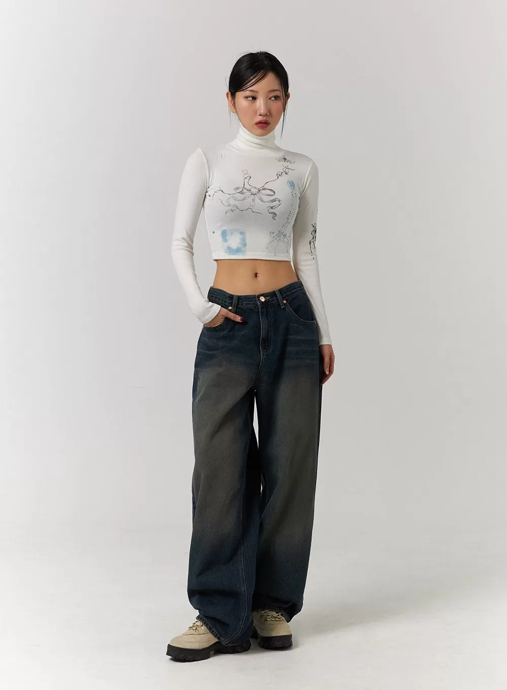 Dark Washed Wide Leg Jeans CD329