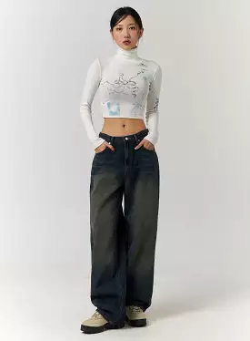 Dark Washed Wide Leg Jeans CD329