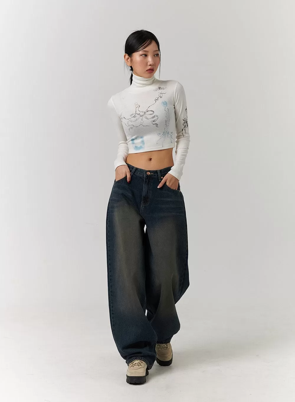 Dark Washed Wide Leg Jeans CD329