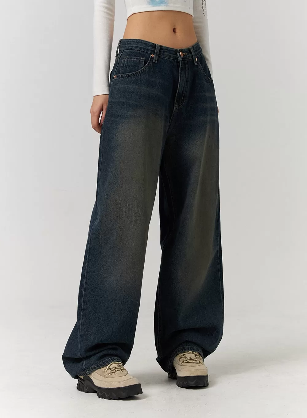 Dark Washed Wide Leg Jeans CD329