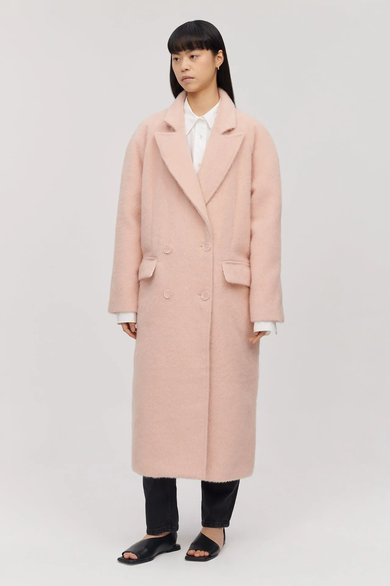 DREW FAUX MOHAIR COAT SOFT PINK