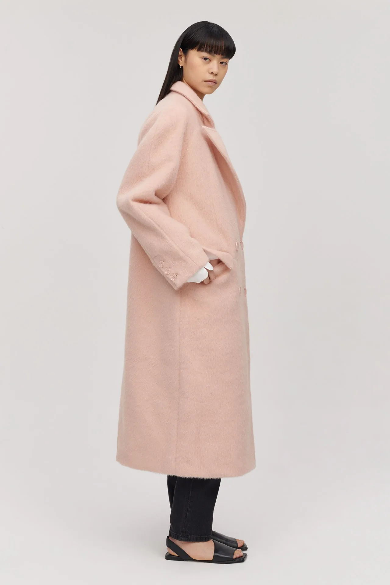 DREW FAUX MOHAIR COAT SOFT PINK