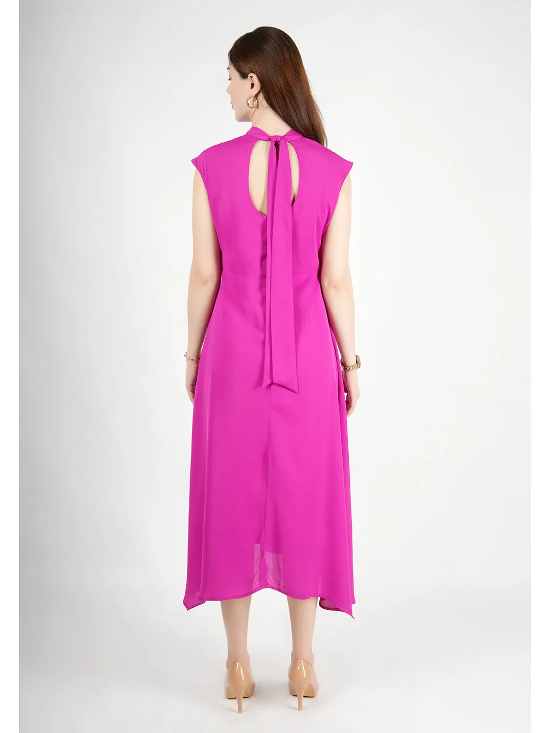 Exude Vibrance Open Back Midi Dress (Rosy Pink)