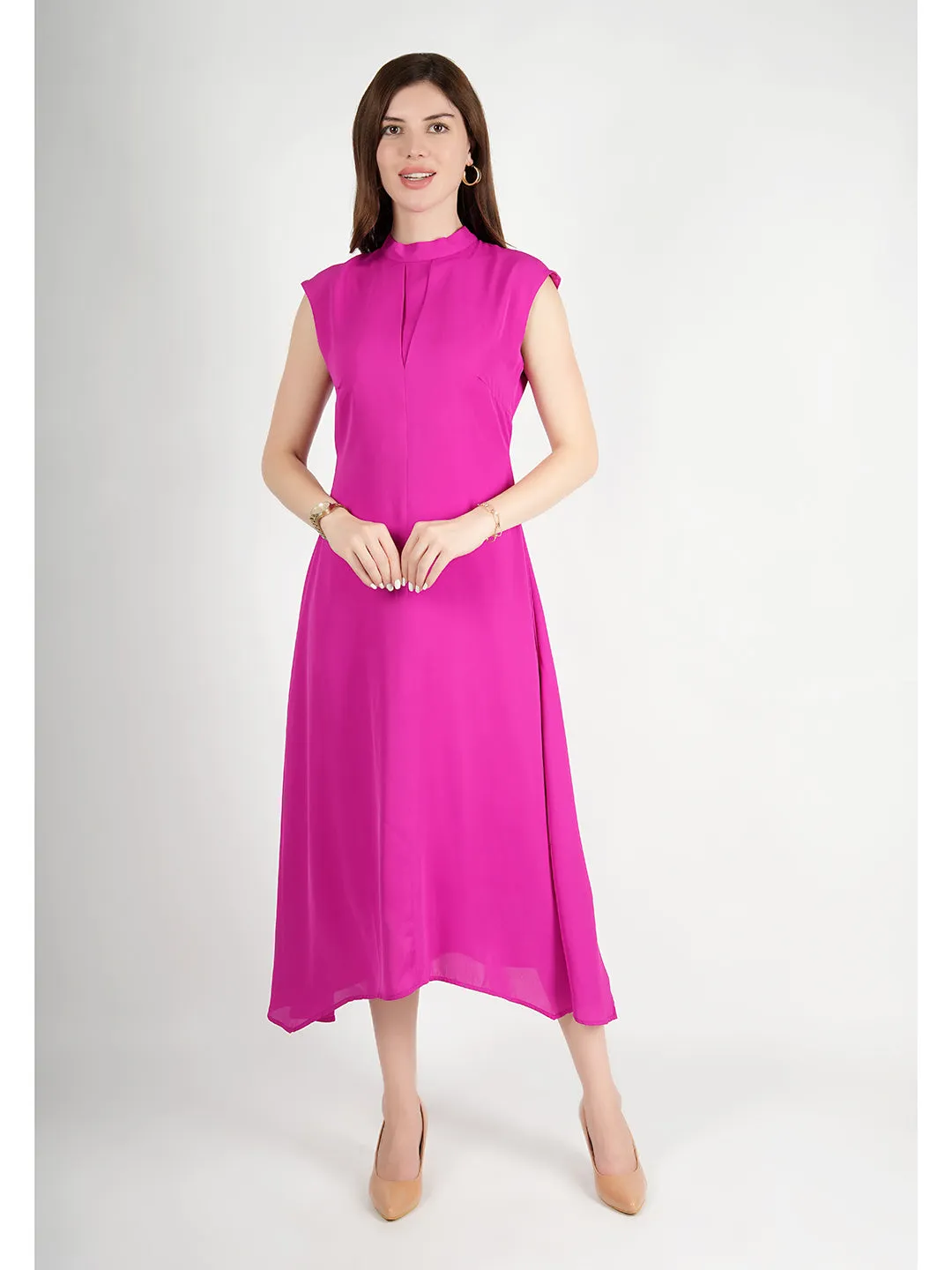 Exude Vibrance Open Back Midi Dress (Rosy Pink)