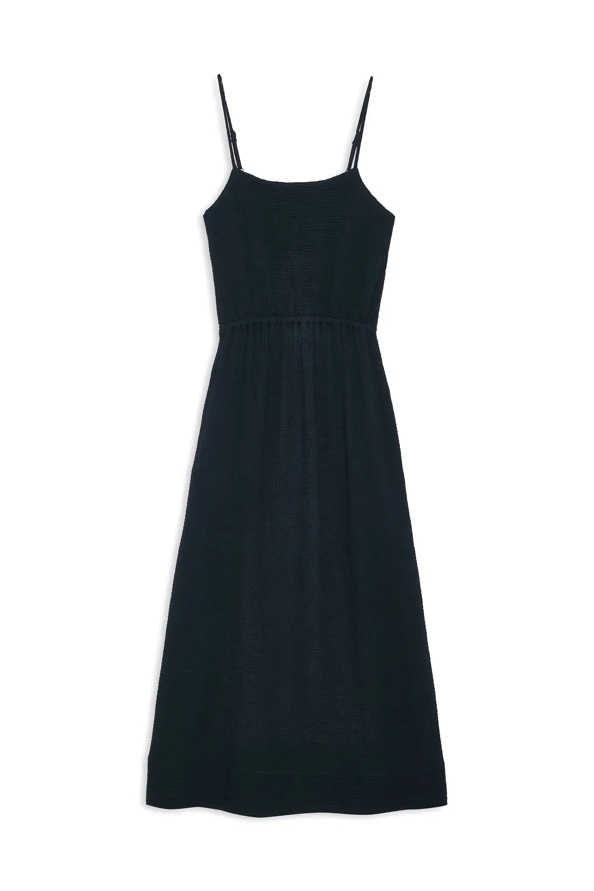 Gauze Open Back Midi Dress in New Navy