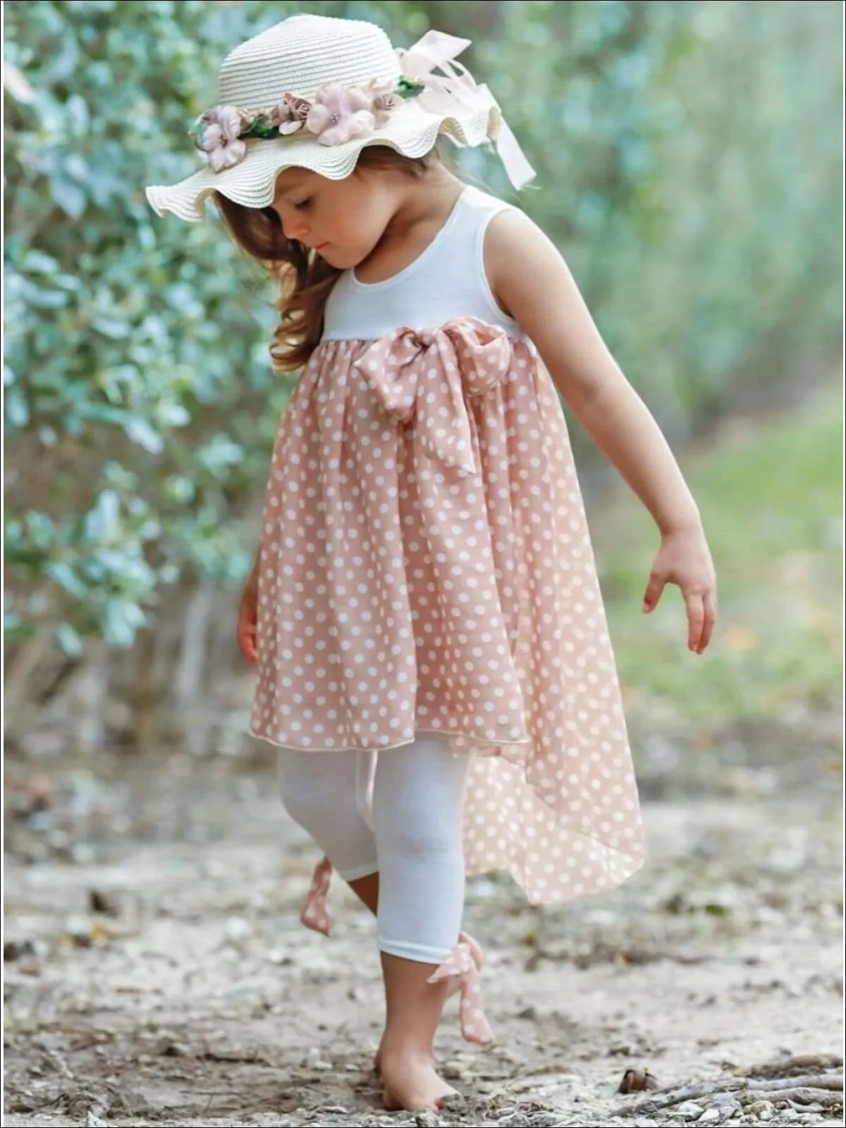 Girls Sweet Perfection Hi-Lo Ruffle Polka Dot Tunic And Legging Set