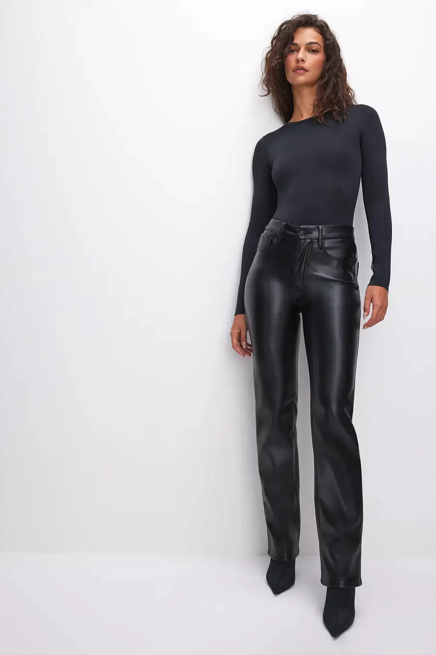 GOOD AMERICAN GOOD ICON FAUX LEATHER PANTS BLACK