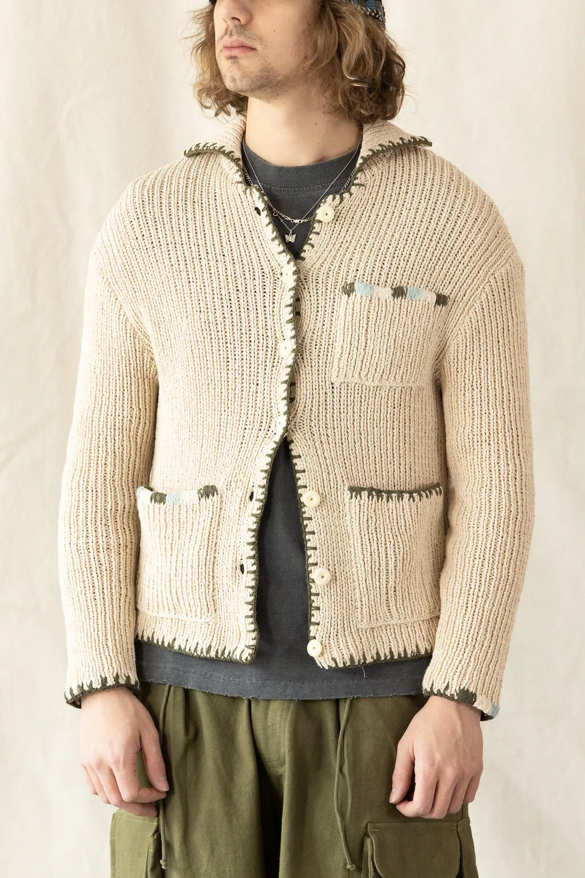 Grandad Cardigan Hand Knit - Ecru