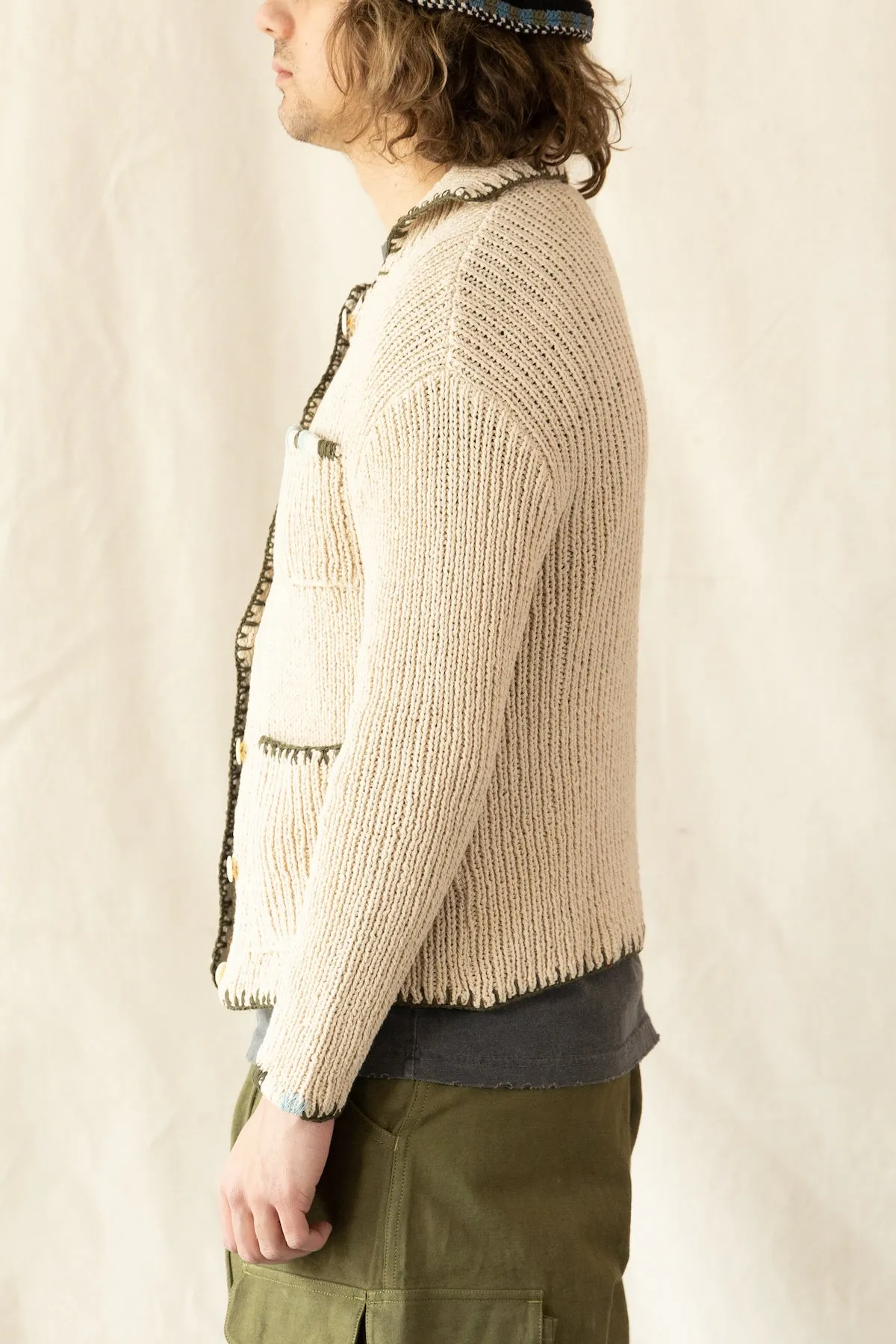 Grandad Cardigan Hand Knit - Ecru