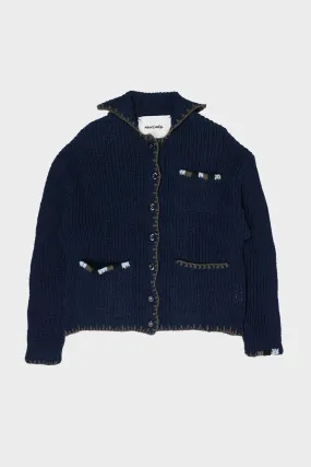 Grandad Cardigan Hand Knit - Indigo