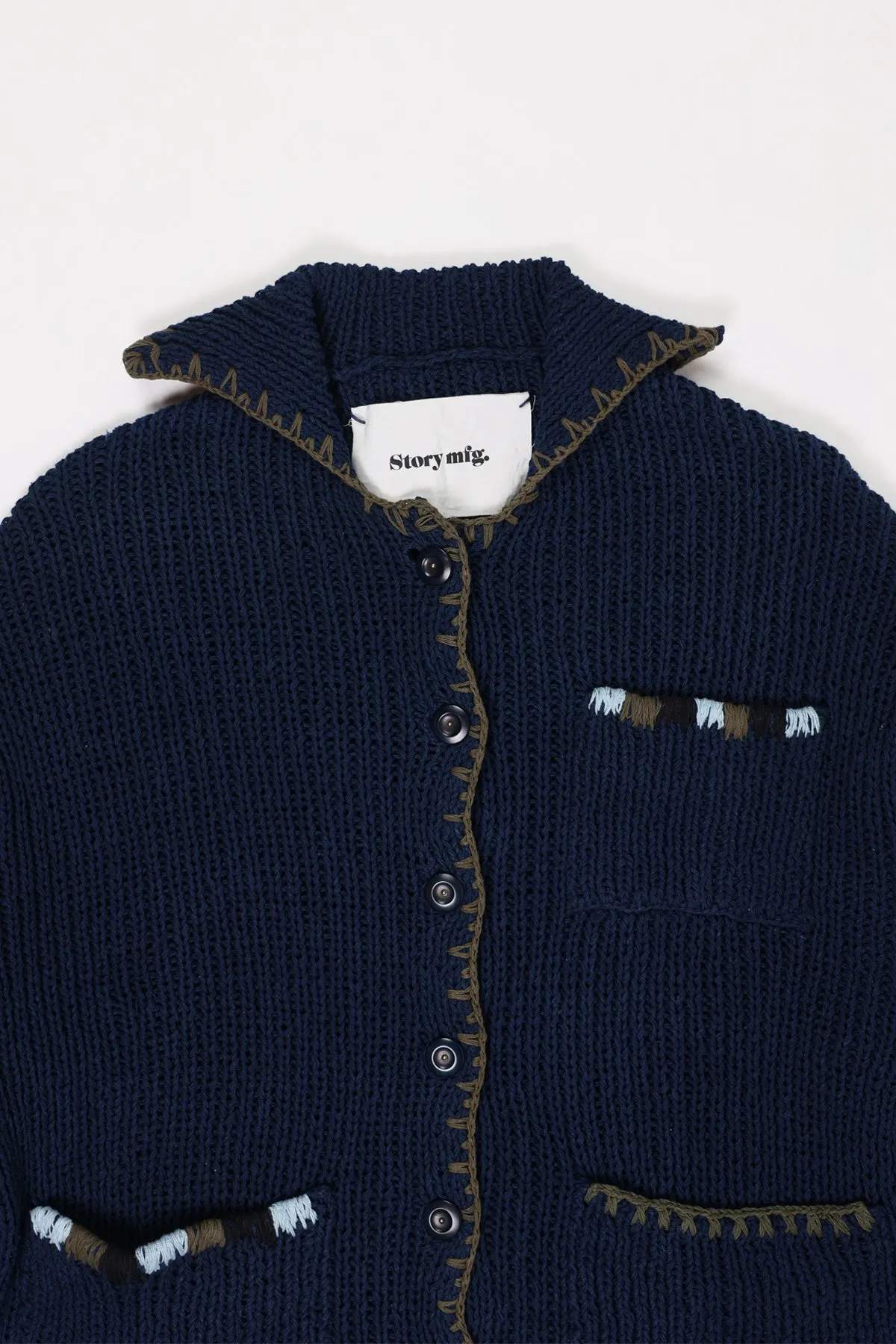 Grandad Cardigan Hand Knit - Indigo