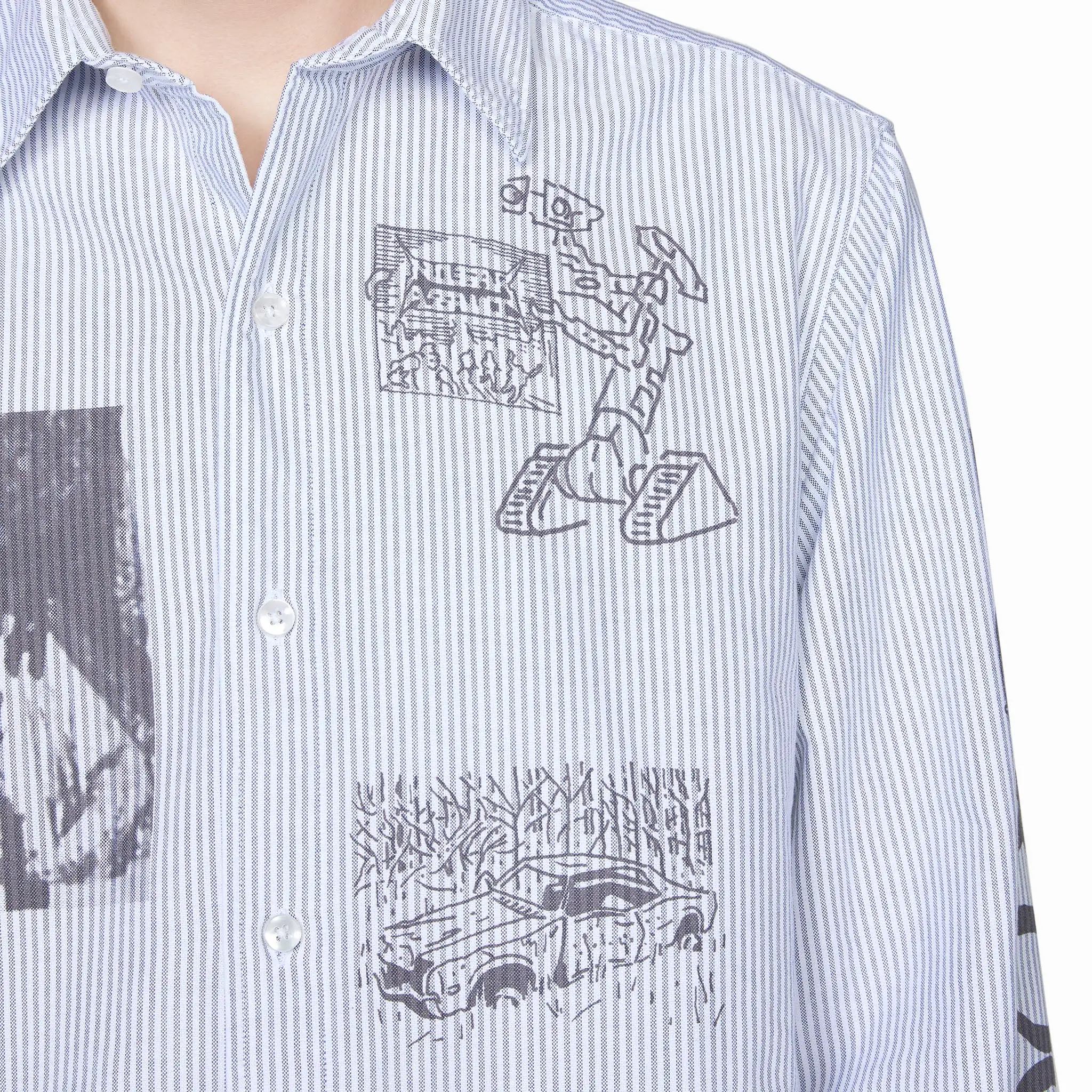 Graphic Overprinted Oxford Shirt Blue